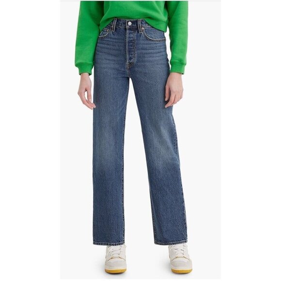 Levi's Womens Sz 27 Ribcage Straight Medium Wash Button Fly Denim Jeans - Picture 1 of 11